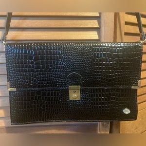 Vintage ABC Black Crocodile Embossed Leather Crossbody Envelope Purse/Clutch